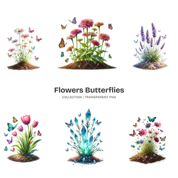 Flowers Butterflies PNG Clipart Collection - 58 PNG, Floral Butterflies Graphics, Cute Insect Printables, Commercial use, Digital download