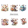 Baby Animals PNG Clipart Collection - 60 PNG, Safari Animal Graphics, Floral Baby Animal, Forest Printables, Commercial use,Digital download