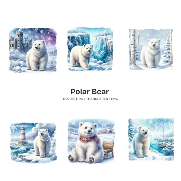 Polar Bear PNG Clipart Collection - 62 PNG, Winter Bear Graphics, Arctic Bear, Snowy Forest Printables, Commercial use, Digital download