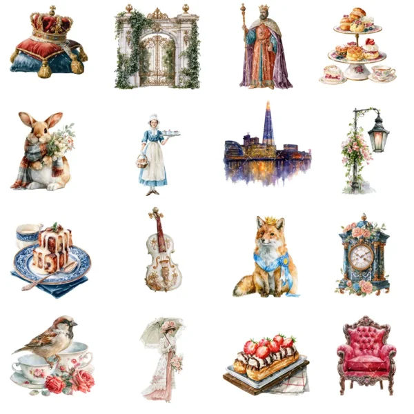 England Watercolor Clipart Bundle - 295+ transparent PNG, Corgi png, Stonehenge art, Big Ben, London Eye, Commercial use, Digital download
