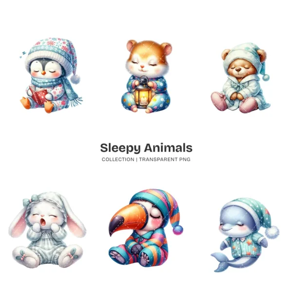 Sleepy Animals PNG Clipart Collection - 60 PNG, Dreamy Animal Graphics, Cute Pet Animal Printables, Commercial use, Digital download