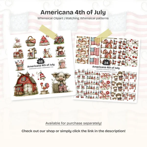Americana 4th of July Seamless Patterns, Rustic Farmhouse JPEG, Patriotic Pattern, Red White Blue Repeating Pattern, Digital Scrapbook Paper