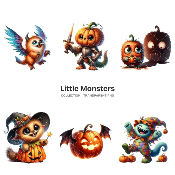 Little Monsters PNG Clipart Collection - 70 PNG, Eerie Graphics, Cute Halloween Printables, Commercial use, Digital download