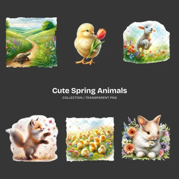 Cute Spring Animals PNG Clipart Collection - 66 PNG, Baby Animals Graphics, Pastel Nursery Printables, Commercial use, Digital download