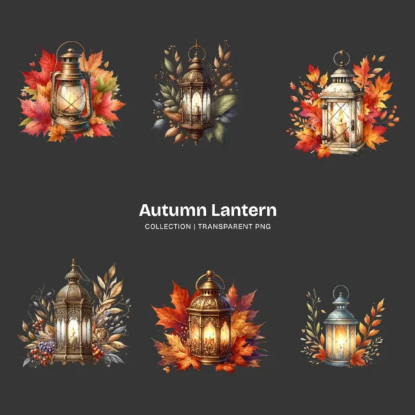 Autumn Lantern PNG Clipart Collection - 68 PNG, Fall Season Graphics, ,Fantasy Floral Lantern Printables, Commercial use, Digital download