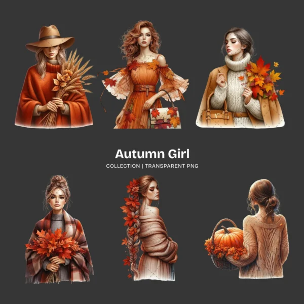 Autumn Girl PNG Clipart Collection - 63 PNG, Autumn Fashion Graphics, Fall Season Printables, Commercial use, Digital download