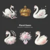 Swan PNG Clipart Collection - 64 PNG, Floral Swan Graphics, Girls Birthday Art, Baby Shower Printables, Commercial use, Digital download