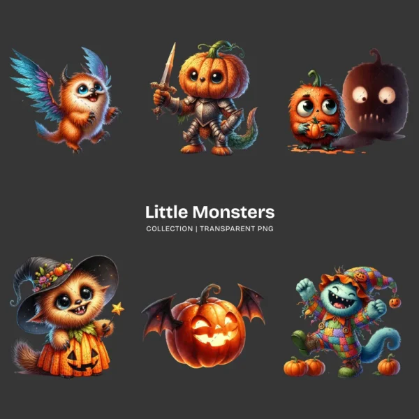 Little Monsters PNG Clipart Collection - 70 PNG, Eerie Graphics, Cute Halloween Printables, Commercial use, Digital download