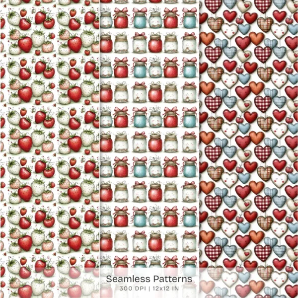 Americana 4th of July Seamless Patterns, Rustic Farmhouse JPEG, Patriotic Pattern, Red White Blue Repeating Pattern, Digital Scrapbook Paper