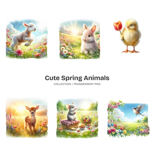 Cute Spring Animals PNG Clipart Collection - 66 PNG, Baby Animals Graphics, Pastel Nursery Printables, Commercial use, Digital download