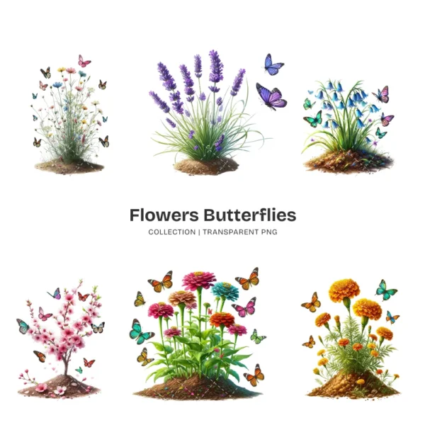 Flowers Butterflies PNG Clipart Collection - 58 PNG, Floral Butterflies Graphics, Cute Insect Printables, Commercial use, Digital download