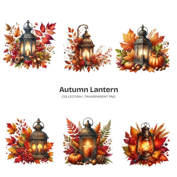 Autumn Lantern PNG Clipart Collection - 68 PNG, Fall Season Graphics, ,Fantasy Floral Lantern Printables, Commercial use, Digital download