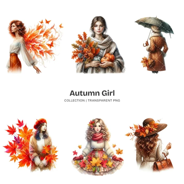 Autumn Girl PNG Clipart Collection - 63 PNG, Autumn Fashion Graphics, Fall Season Printables, Commercial use, Digital download