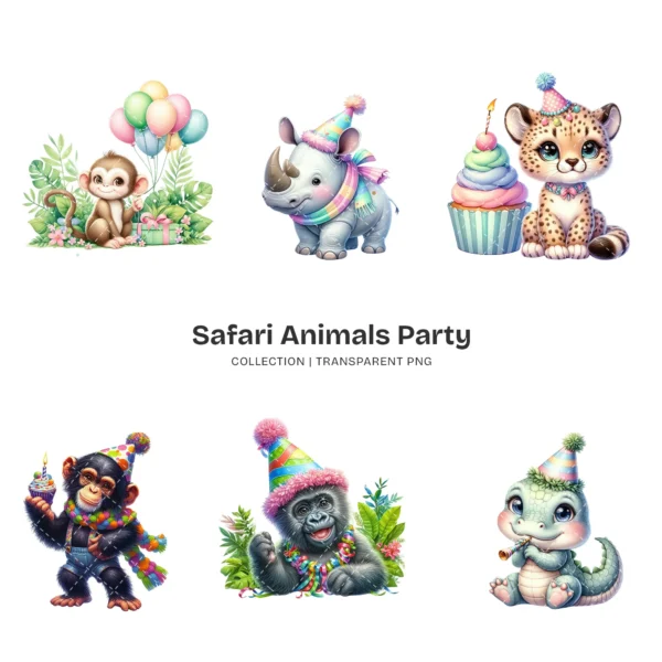 Safari Animals Party PNG Clipart Collection - 85 PNG, Jungle Birthday Graphics, Baby Shower Printables, Commercial use, Digital download