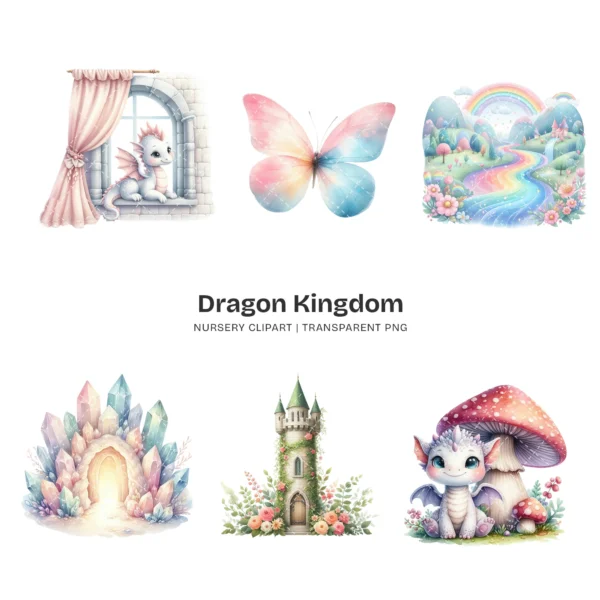 Dragon Kingdom Nursery PNG Clipart - 124 PNG, Knight Graphics, Baby Dragon, Fairy Tale Printables, Commercial use, Digital download