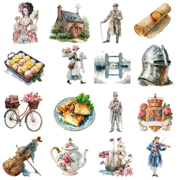 England Watercolor Clipart Bundle - 295+ transparent PNG, Corgi png, Stonehenge art, Big Ben, London Eye, Commercial use, Digital download