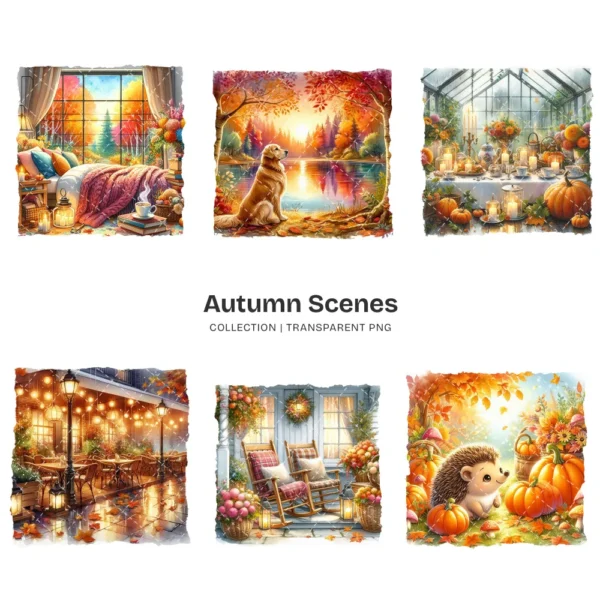 Autumn Scenes PNG Clipart Collection - 60 PNG, Cozy Fall Landscape Graphics, Autumn Cottage Printables, Commercial use, Digital download