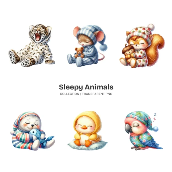 Sleepy Animals PNG Clipart Collection - 60 PNG, Dreamy Animal Graphics, Cute Pet Animal Printables, Commercial use, Digital download