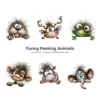 Funny Peeking Animals Whimsical Clipart - 60 PNG, Wild Critters Graphics, Quirky, Giggling Animal PNG, Commercial use, Digital download