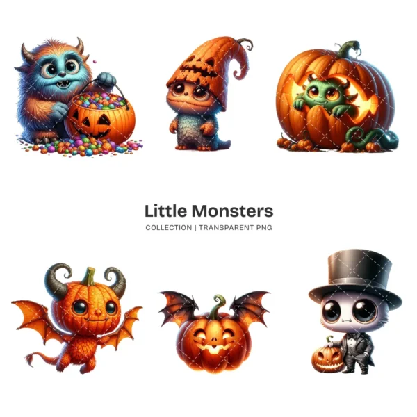 Little Monsters PNG Clipart Collection - 70 PNG, Eerie Graphics, Cute Halloween Printables, Commercial use, Digital download