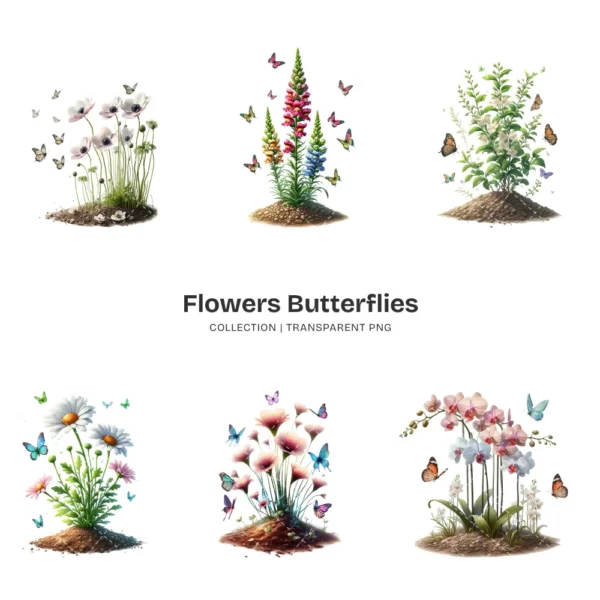 Flowers Butterflies PNG Clipart Collection - 58 PNG, Floral Butterflies Graphics, Cute Insect Printables, Commercial use, Digital download