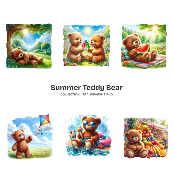 Summer Teddy Bear PNG Clipart Collection (P2) - 60 PNG, Coastal Teddy Bear Graphics, Tropical Printables, Commercial use, Digital download