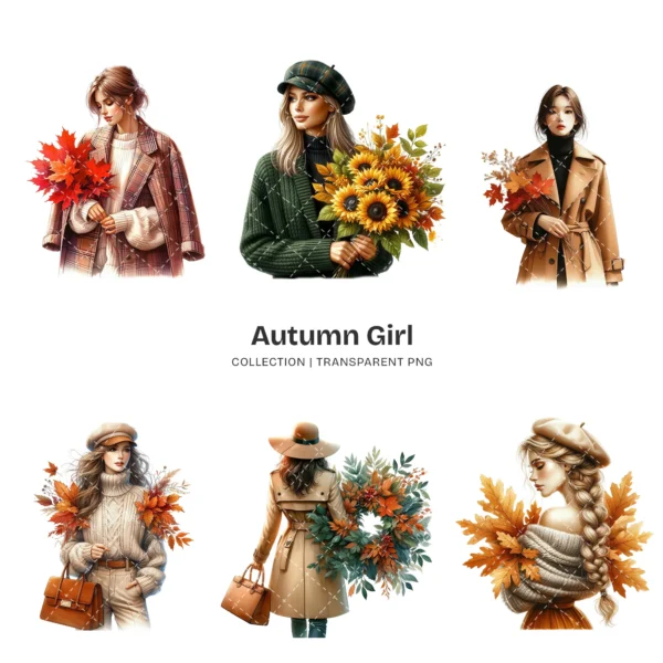 Autumn Girl PNG Clipart Collection - 63 PNG, Autumn Fashion Graphics, Fall Season Printables, Commercial use, Digital download