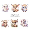 Baby Animals PNG Clipart Collection - 60 PNG, Safari Animal Graphics, Floral Baby Animal, Forest Printables, Commercial use,Digital download