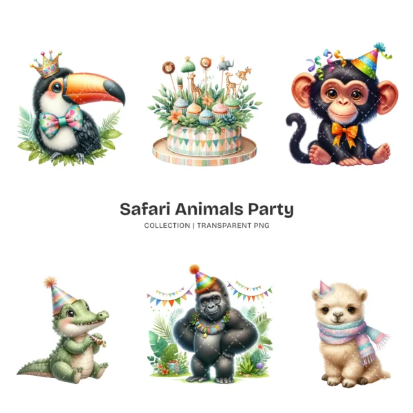Safari Animals Party PNG Clipart Collection - 85 PNG, Jungle Birthday Graphics, Baby Shower Printables, Commercial use, Digital download