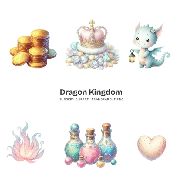 Dragon Kingdom Nursery PNG Clipart - 124 PNG, Knight Graphics, Baby Dragon, Fairy Tale Printables, Commercial use, Digital download