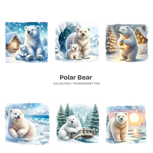 Polar Bear PNG Clipart Collection - 62 PNG, Winter Bear Graphics, Arctic Bear, Snowy Forest Printables, Commercial use, Digital download