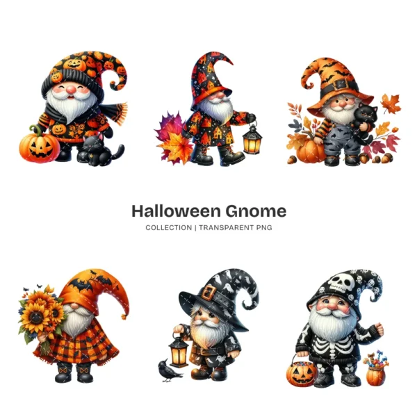 Halloween Gnome PNG Clipart Collection - 60 PNG, Pumpkin, Witchy Gnome Graphics, Spooky Printables, Commercial use, Digital download