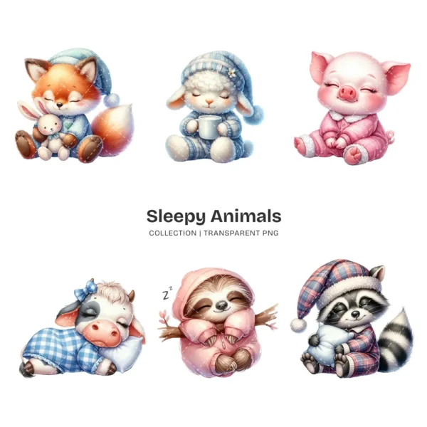Sleepy Animals PNG Clipart Collection - 60 PNG, Dreamy Animal Graphics, Cute Pet Animal Printables, Commercial use, Digital download
