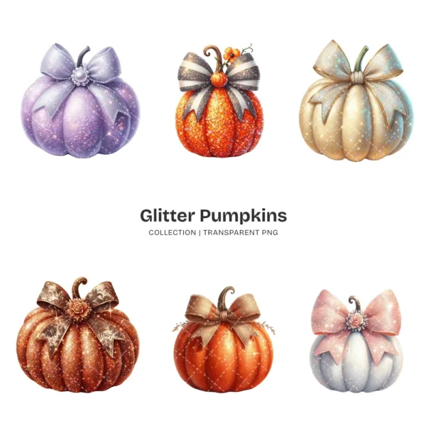 Glitter Pumpkins PNG Clipart Collection - 76 PNG, Sparkly Fall Graphics, Thanksgiving Printables, Commercial use, Digital download
