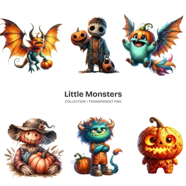 Little Monsters PNG Clipart Collection - 70 PNG, Eerie Graphics, Cute Halloween Printables, Commercial use, Digital download