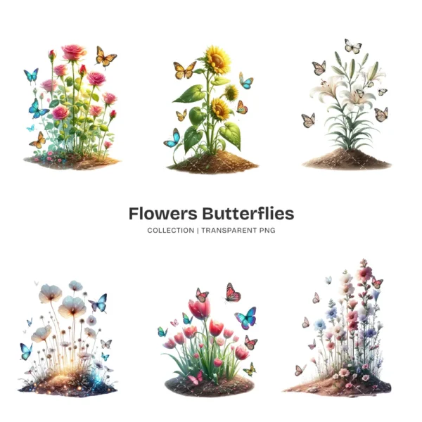 Flowers Butterflies PNG Clipart Collection - 58 PNG, Floral Butterflies Graphics, Cute Insect Printables, Commercial use, Digital download