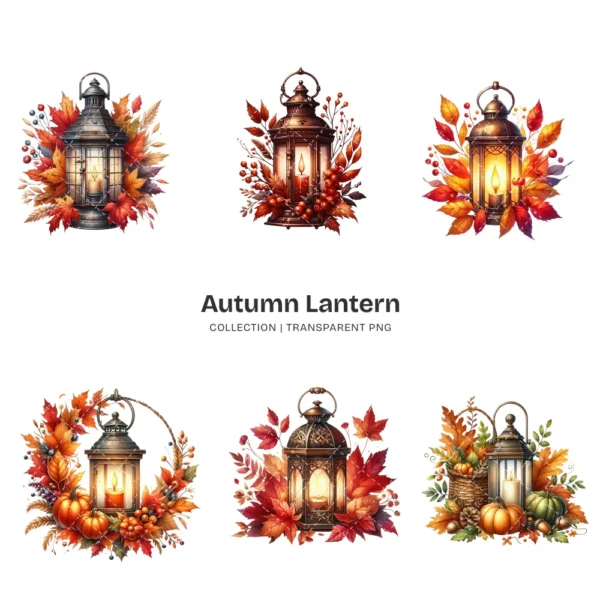 Autumn Lantern PNG Clipart Collection - 68 PNG, Fall Season Graphics, ,Fantasy Floral Lantern Printables, Commercial use, Digital download