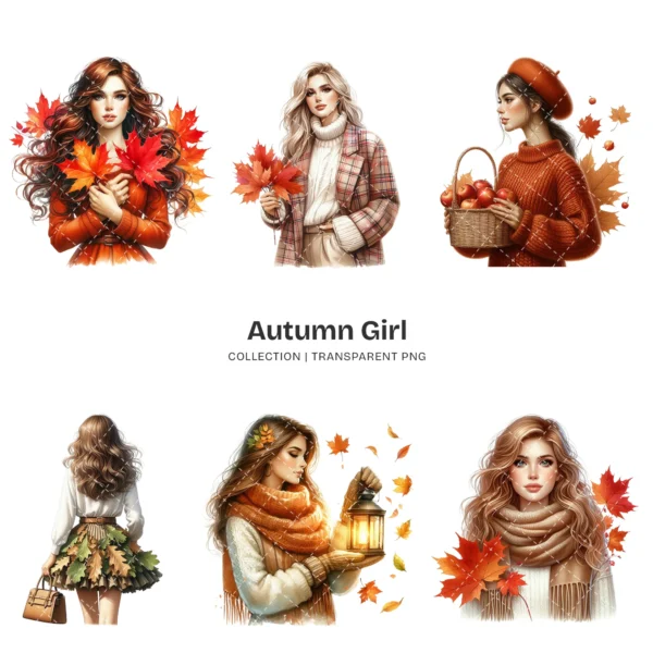 Autumn Girl PNG Clipart Collection - 63 PNG, Autumn Fashion Graphics, Fall Season Printables, Commercial use, Digital download