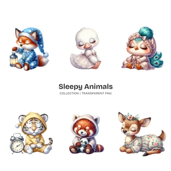 Sleepy Animals PNG Clipart Collection - 60 PNG, Dreamy Animal Graphics, Cute Pet Animal Printables, Commercial use, Digital download