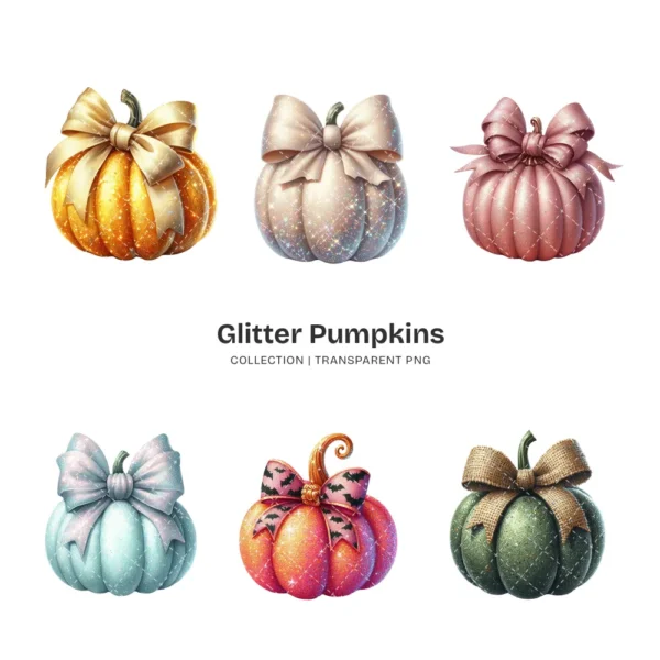 Glitter Pumpkins PNG Clipart Collection - 76 PNG, Sparkly Fall Graphics, Thanksgiving Printables, Commercial use, Digital download