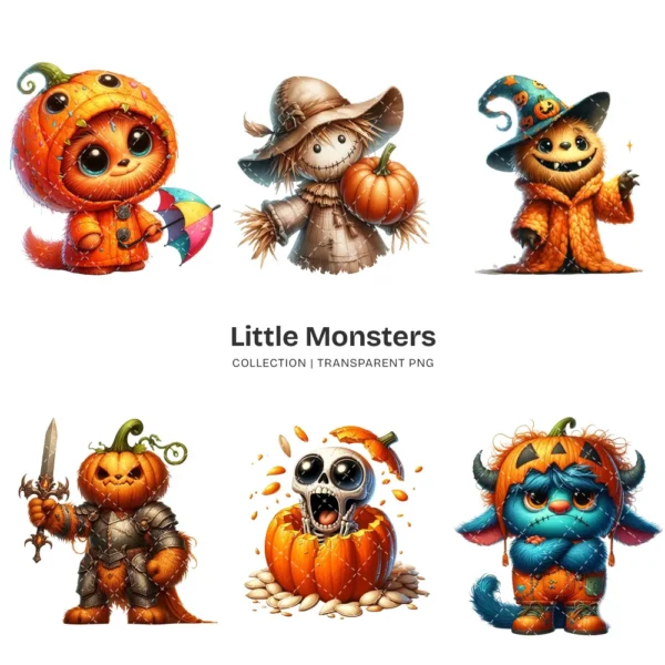 Little Monsters PNG Clipart Collection - 70 PNG, Eerie Graphics, Cute Halloween Printables, Commercial use, Digital download