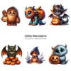 Little Monsters PNG Clipart Collection - 70 PNG, Eerie Graphics, Cute Halloween Printables, Commercial use, Digital download