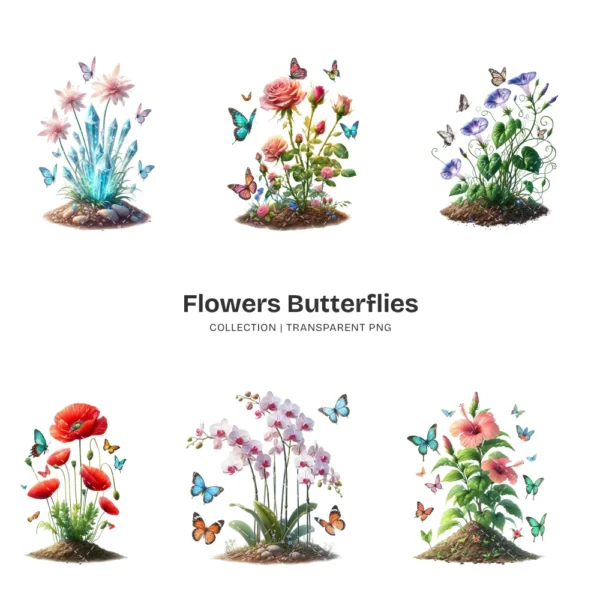 Flowers Butterflies PNG Clipart Collection - 58 PNG, Floral Butterflies Graphics, Cute Insect Printables, Commercial use, Digital download