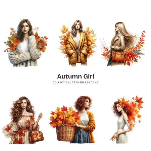Autumn Girl PNG Clipart Collection - 63 PNG, Autumn Fashion Graphics, Fall Season Printables, Commercial use, Digital download