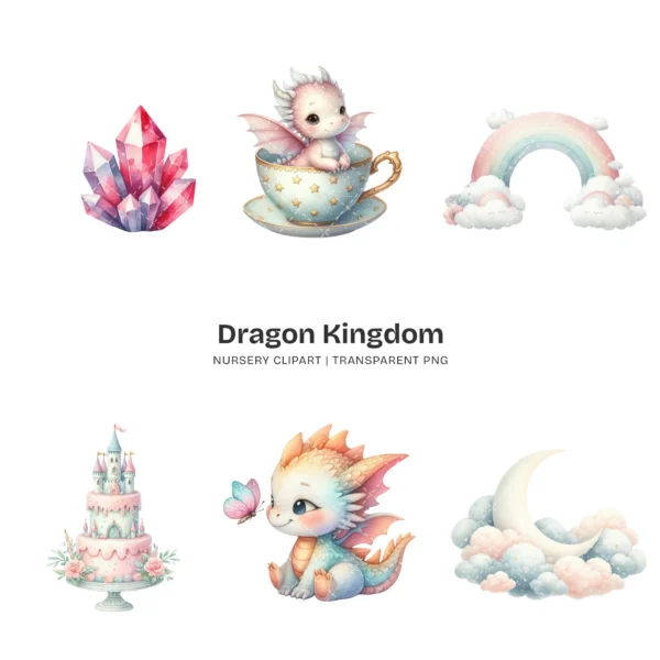 Dragon Kingdom Nursery PNG Clipart - 124 PNG, Knight Graphics, Baby Dragon, Fairy Tale Printables, Commercial use, Digital download