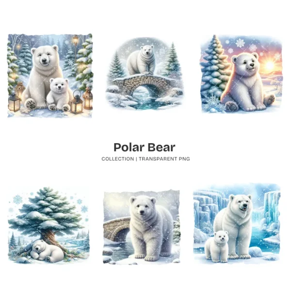 Polar Bear PNG Clipart Collection - 62 PNG, Winter Bear Graphics, Arctic Bear, Snowy Forest Printables, Commercial use, Digital download