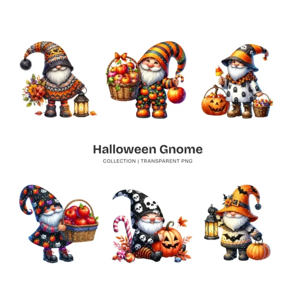 Halloween Gnome PNG Clipart Collection - 60 PNG, Pumpkin, Witchy Gnome Graphics, Spooky Printables, Commercial use, Digital download