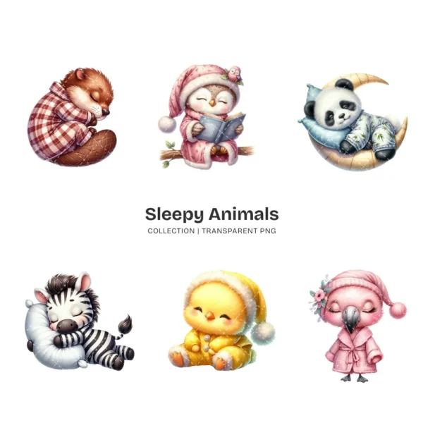 Sleepy Animals PNG Clipart Collection - 60 PNG, Dreamy Animal Graphics, Cute Pet Animal Printables, Commercial use, Digital download