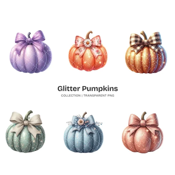 Glitter Pumpkins PNG Clipart Collection - 76 PNG, Sparkly Fall Graphics, Thanksgiving Printables, Commercial use, Digital download