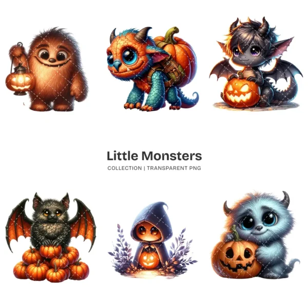 Little Monsters PNG Clipart Collection - 70 PNG, Eerie Graphics, Cute Halloween Printables, Commercial use, Digital download